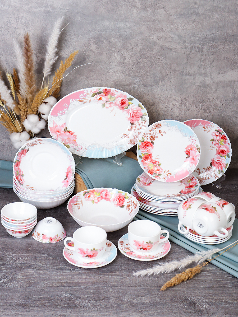 Столовый набор 38 предметов / GRAY-38/7585784120/CB-210 (6801) /уп 2/ Роза на голубом