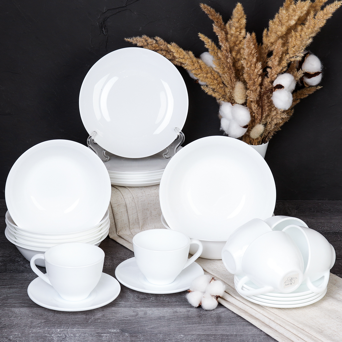 Столовый набор 26 предметов Глэйд с чайным набором белый 14 FLYGP756575 (WHITE)