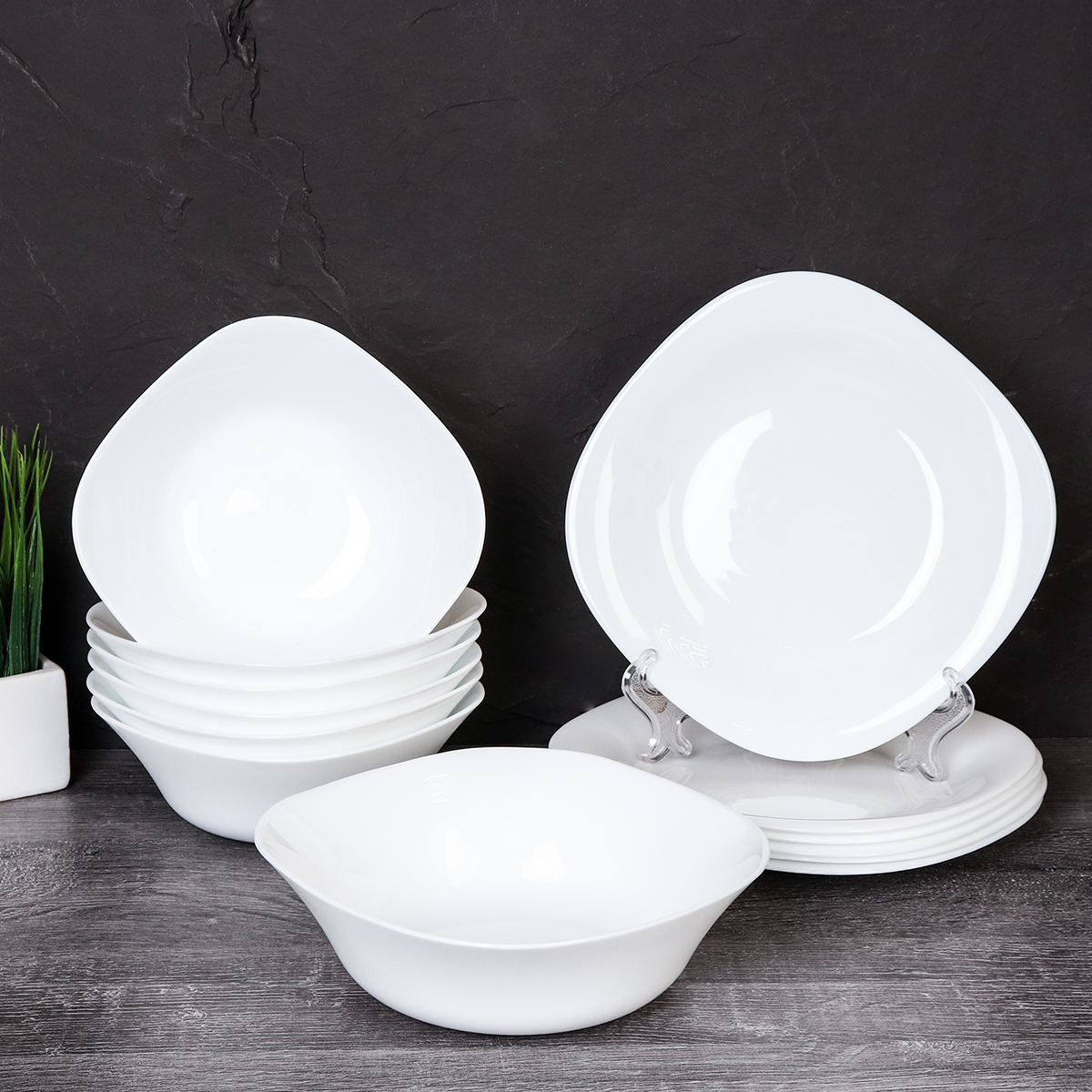 Столовый набор 13 предметов квадратный GRAY-13 86575 (WHITE) (уп 2) малая суповая тарелка