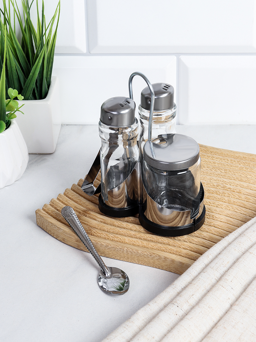 Набор для специй 4 предмета на подставке МЕТАЛЛ с ячейкой под салфетки / AN-012 /уп 60/