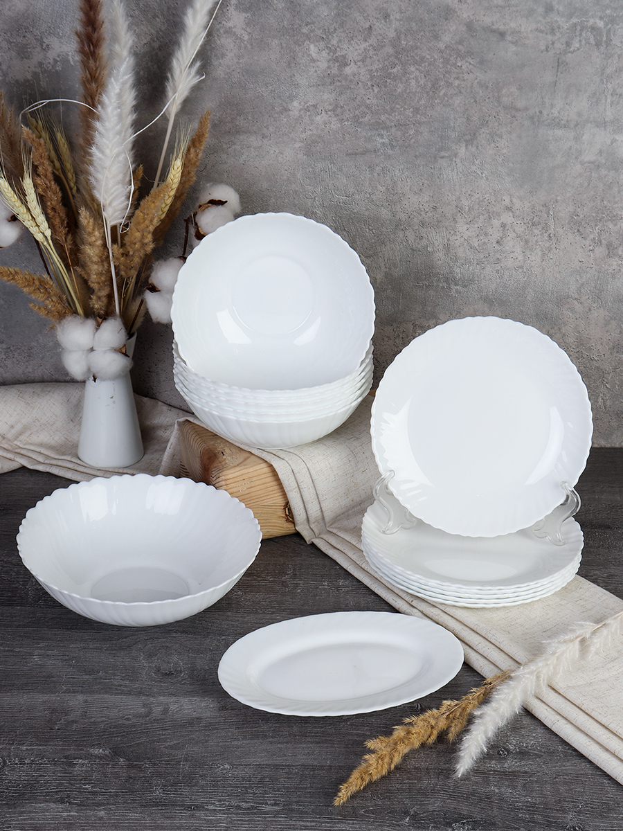 Столовый набор 14 предметов Классика с блюдом / GRAY-14/75788 (WHITE) /уп 2/