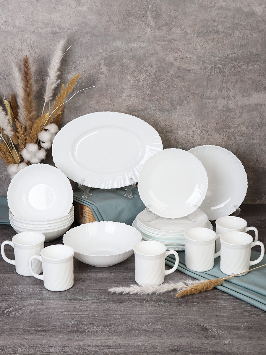 Столовый набор 26 предметов Классика с блюдом и кружками GRAY-20 LHP-8120 (WHITE) (уп 2)
