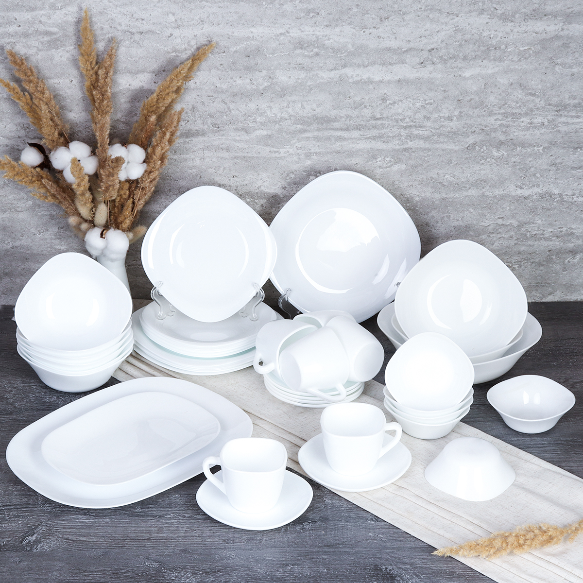 Столовый набор 41 предмет квадратный GRAY-41 SQ-FBX220 (WHITE) /уп 1/