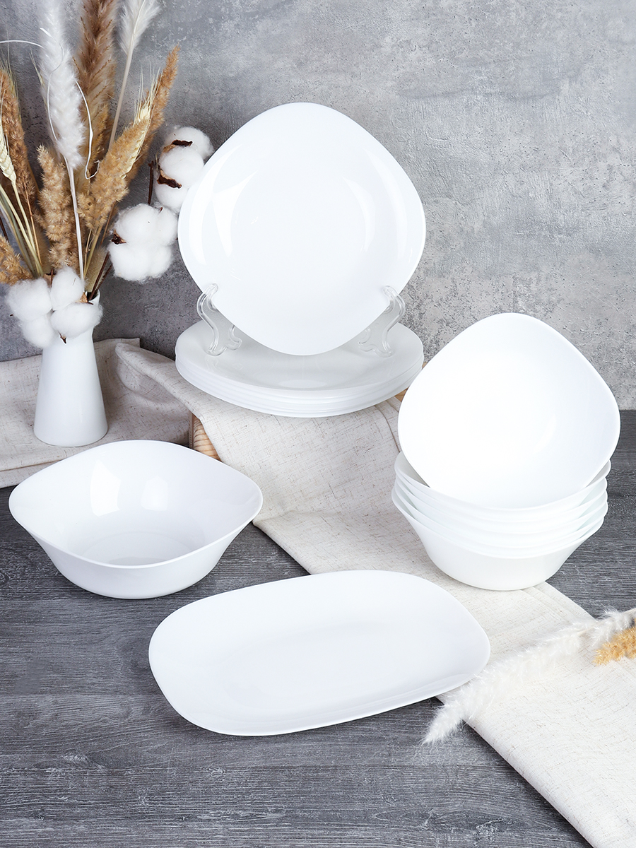 Столовый набор 14 предметов квадратный с блюдом Смол GRAY-SQ14/8657595 WHITE (уп 2)