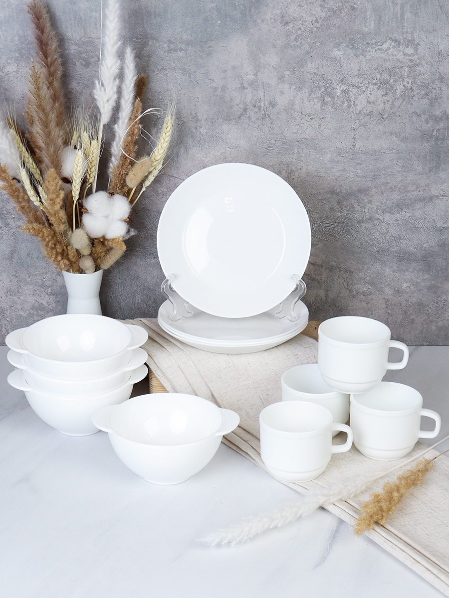 Столовый набор 12 предметов 4 персоны с кружками 250 мл FA-XTW55 (WHITE) (уп 1)