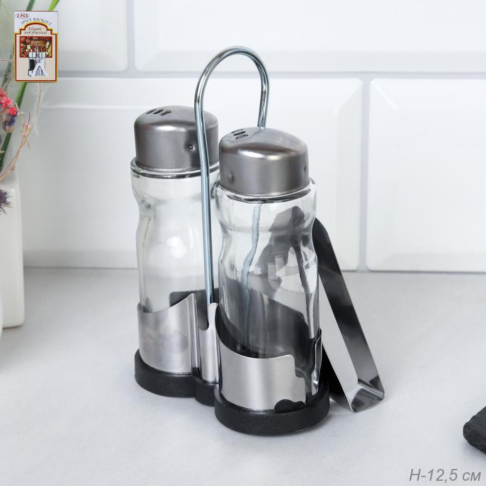 Набор для специй 2 предмета на подставке МЕТАЛЛ с ячейкой под салфетки / NB-613 /уп 72/нерж