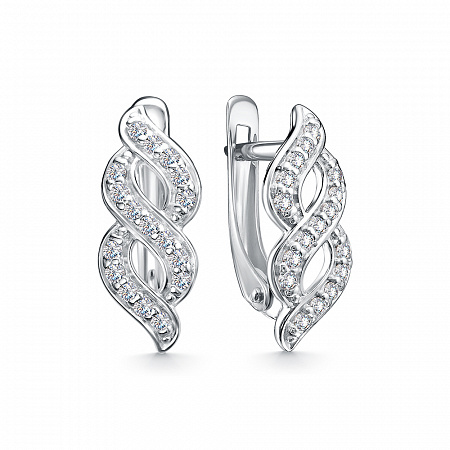 Серьги с фианитом родированные серебро 925*