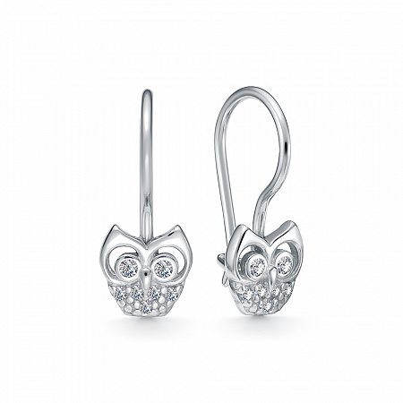 Серьги с фианитом родированные серебро 925*