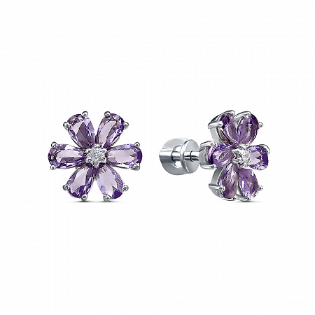 Серьги с фианитом родированные серебро 925*