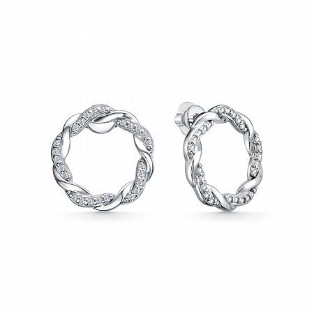 Серьги с фианитом родированные серебро 925*