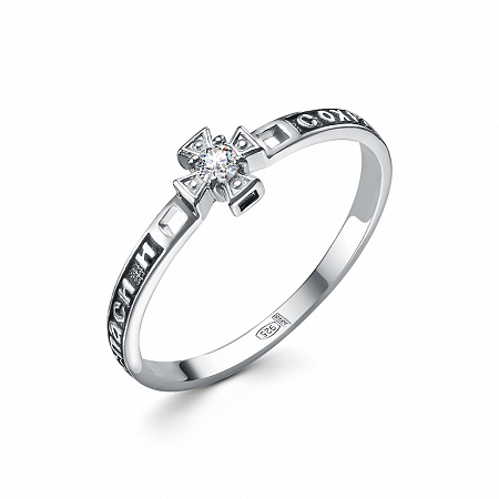 Кольцо с фианитом выборочное чернение серебро 925*