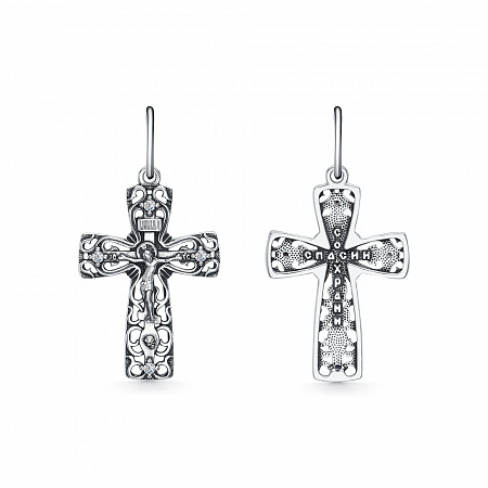 Крест из серебра литье с фианитом частичное чернение