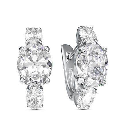 Серьги с фианитом родированные серебро 925*