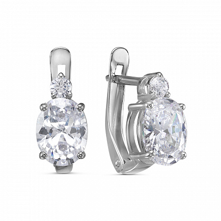 Серьги с фианитом родированные серебро 925*