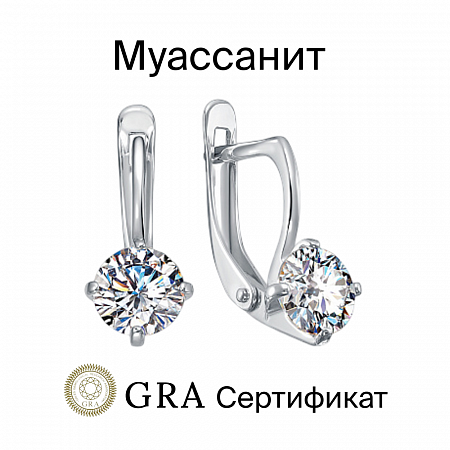 Серьги с муассанитом родированные серебро 925*