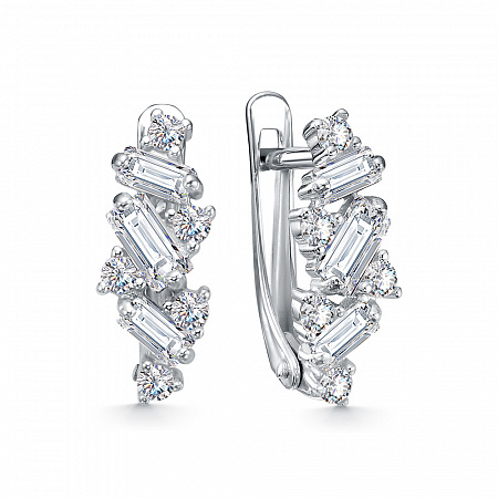 Серьги с фианитом родированные серебро 925*