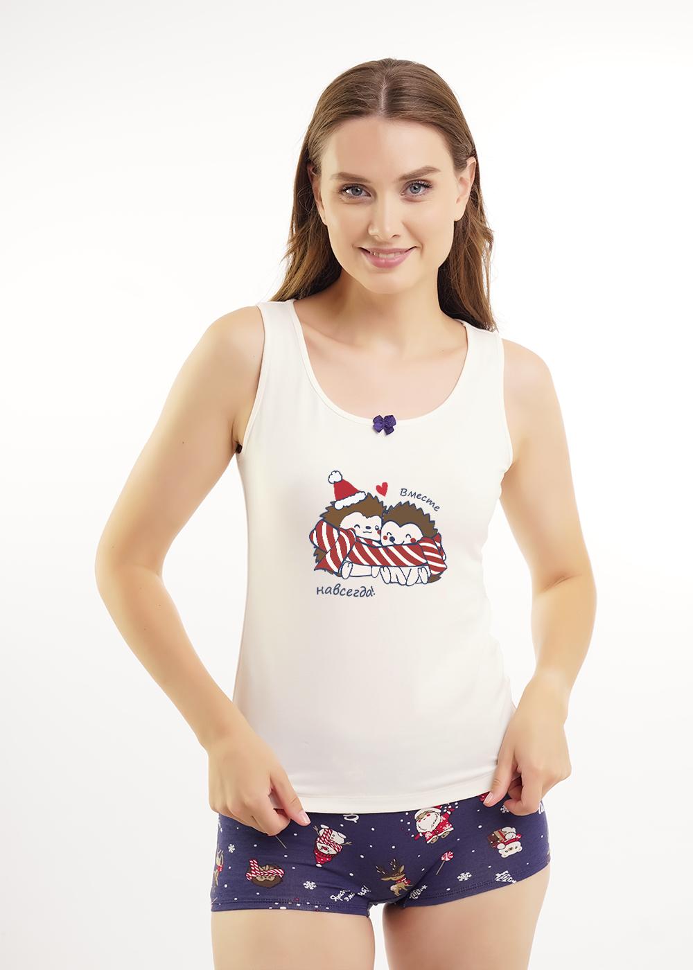 Ст.цена 790р CLE LSET15-1202/1 Пижама женская LSET15-1202/1 молочный/т.синий