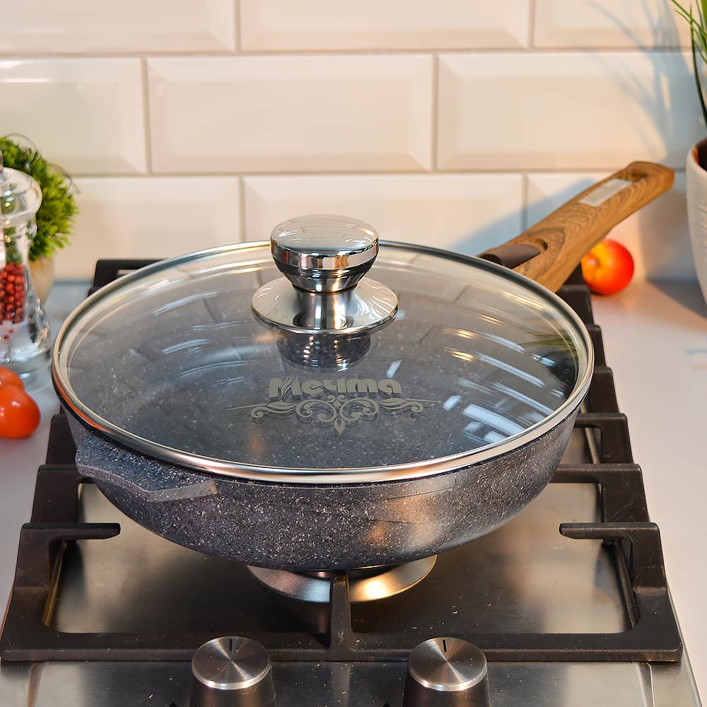 Сковорода 24см Premium blue со съемной ручкой и стеклянной крышкой