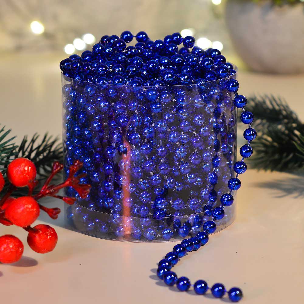 Цепь новогодняя 10м Шарик d0,6см, цвет синий