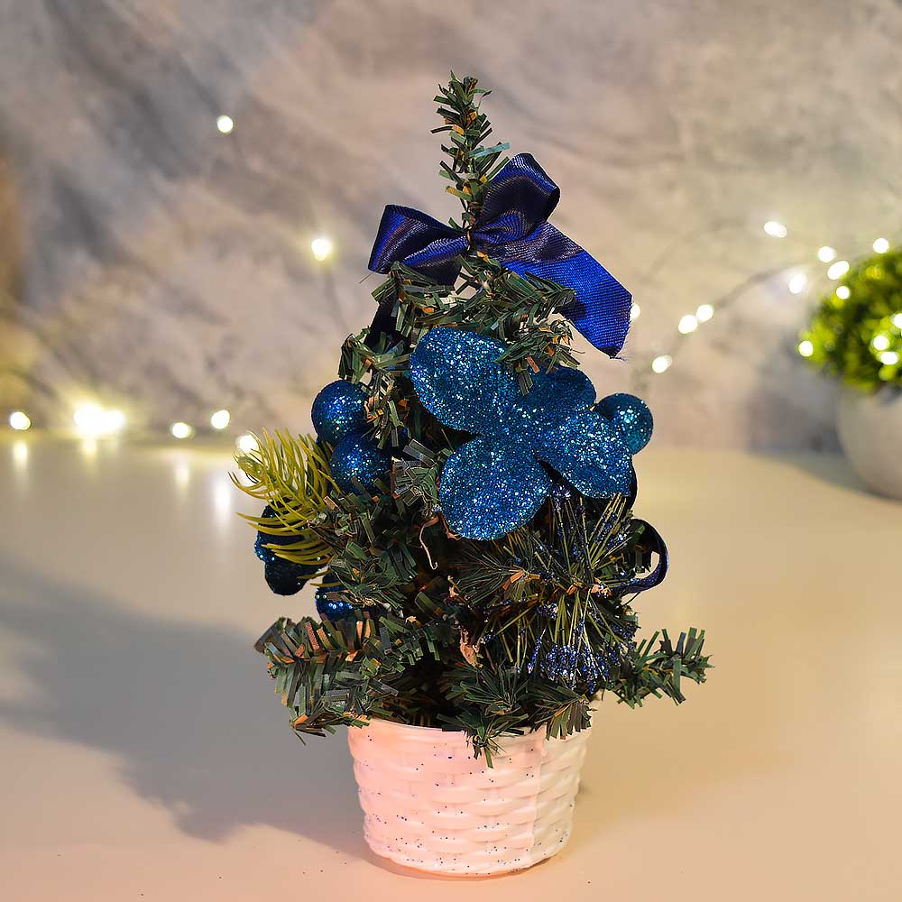 Елка настольная 20см в корзине с синими украшениями, Z-23A13N/4