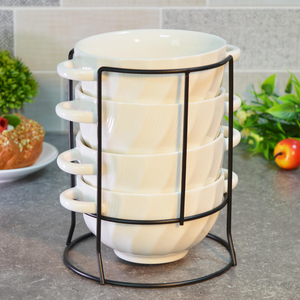 Набор бульонниц 4 предмета 650мл на подставке, 202479