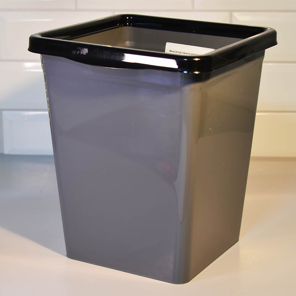 Ведро для мусора 8,5л с фиксатором квадратное, серый/черный