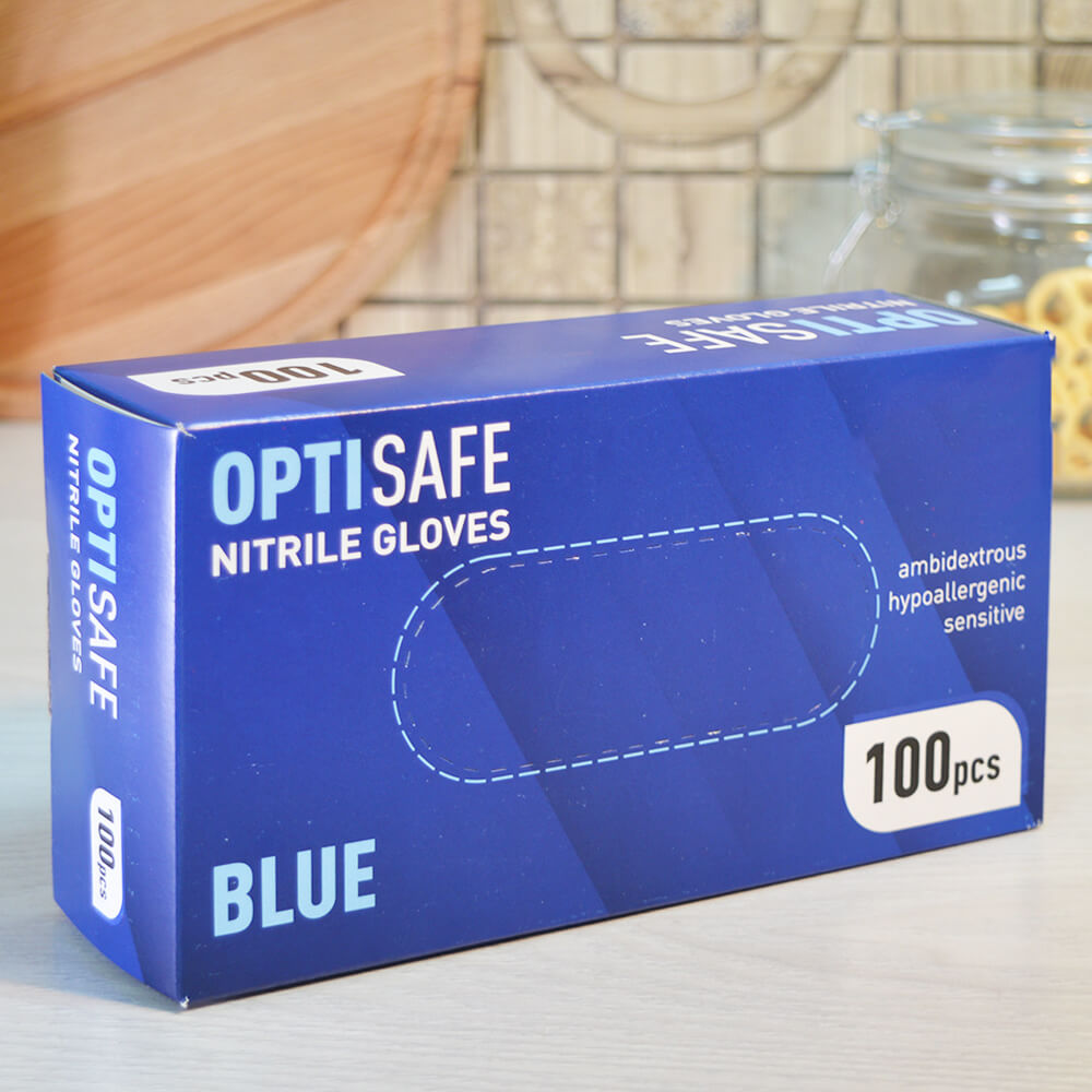 Перчатки нитриловые M неопудренные (100шт), голубые, Optisafe