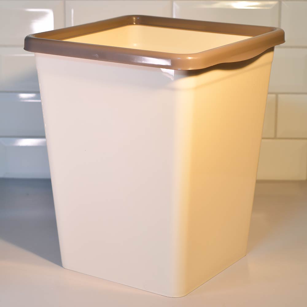 Ведро для мусора 14л с фиксатором квадратное, слоновая кость/шоколад