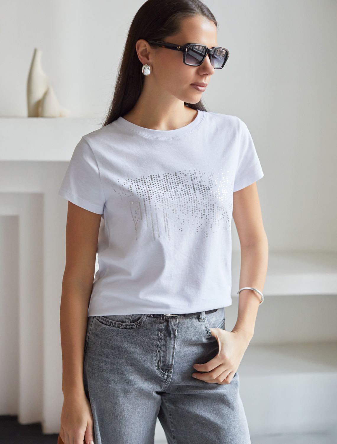 Нарядная футболка с принтом из премиального хлопка с эластаном