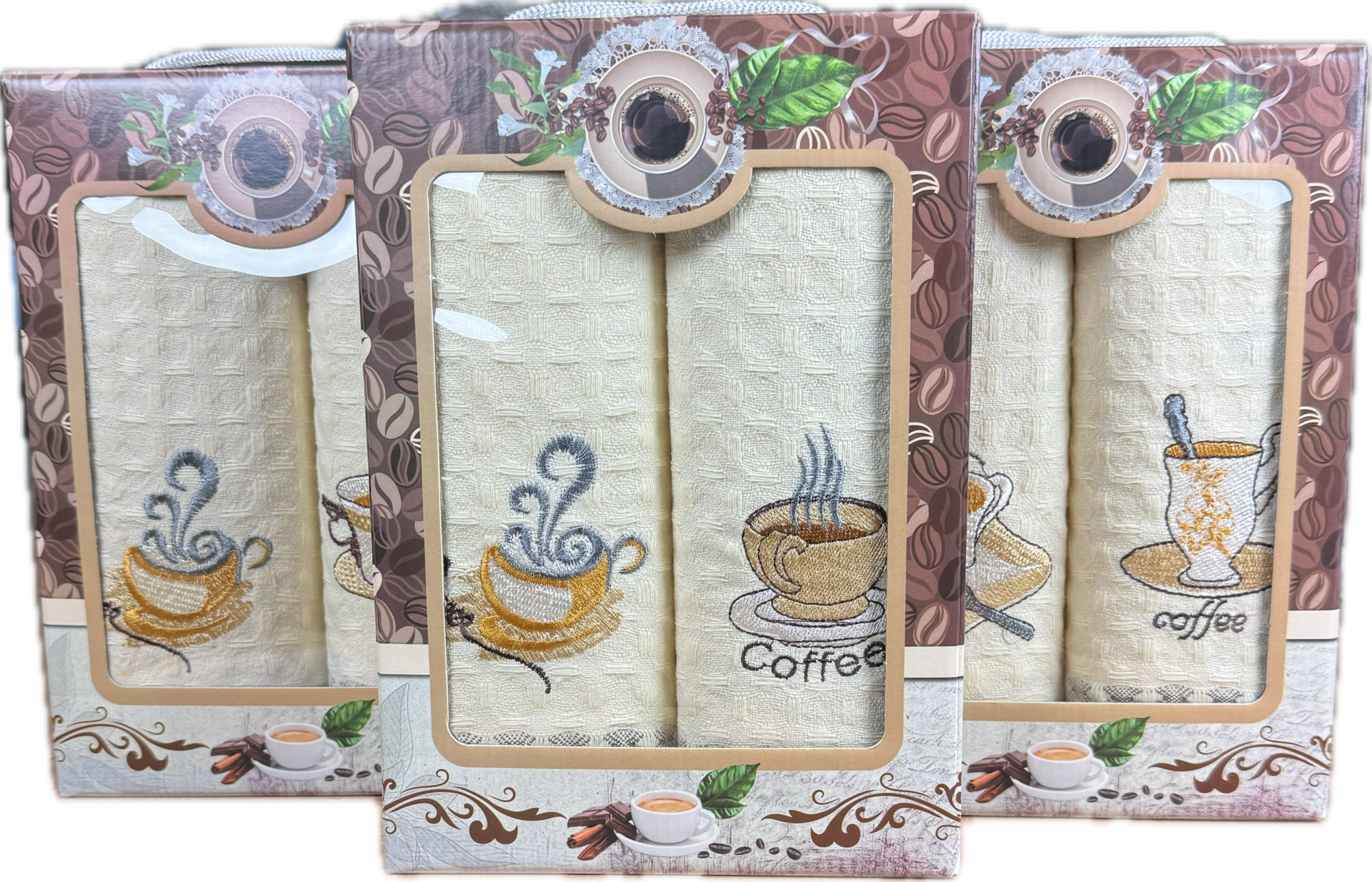 Набор полотенец крупная вафелька КОФЕ 2 пр в ассортименте р-р 25х50 2 шт