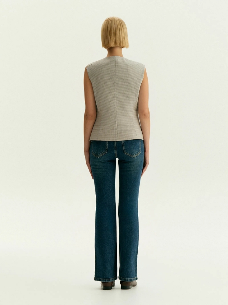 Однобортный жилет с принтом гусиная лапка ,
97% хлопок, 3% эластан ,