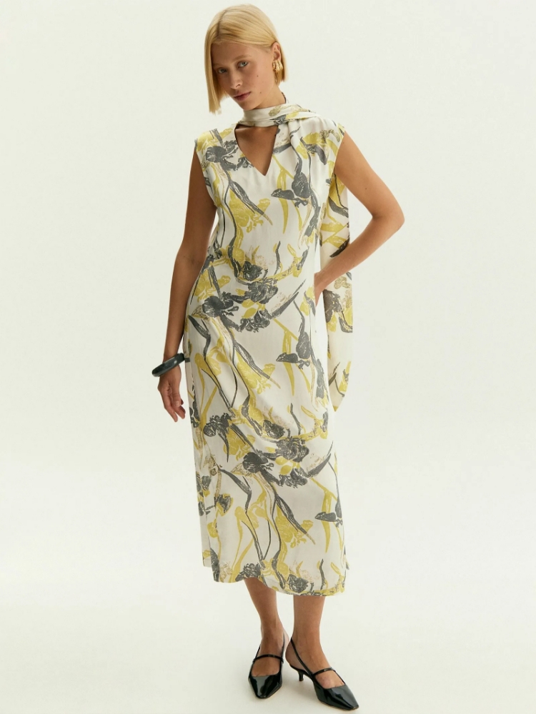 Платье миди из 100% вискозы с цветочным принтом ,
100% вискоза ,