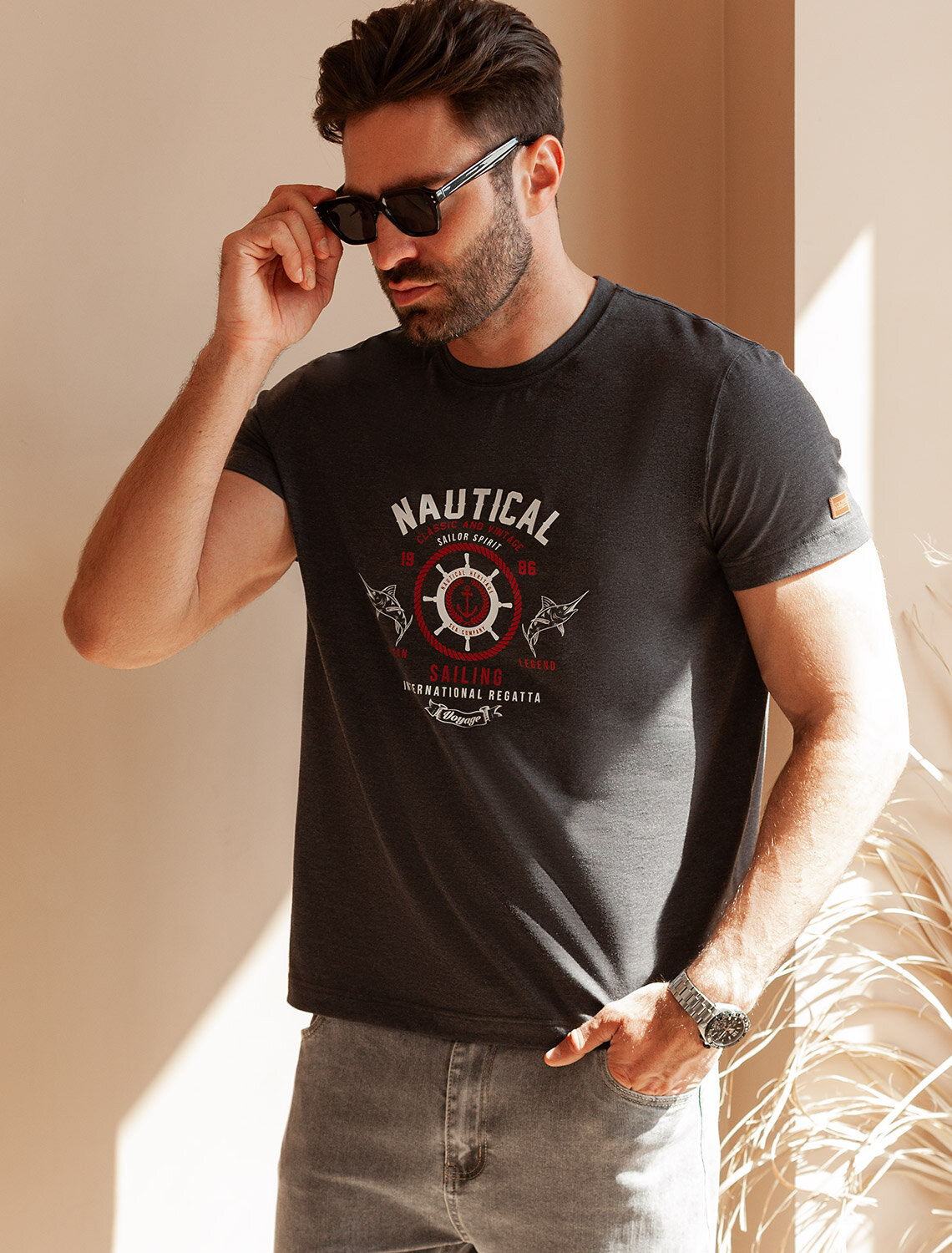 ст. цена1390руб.! VILATTE Футболка U49.045т.серый меланж_regatta