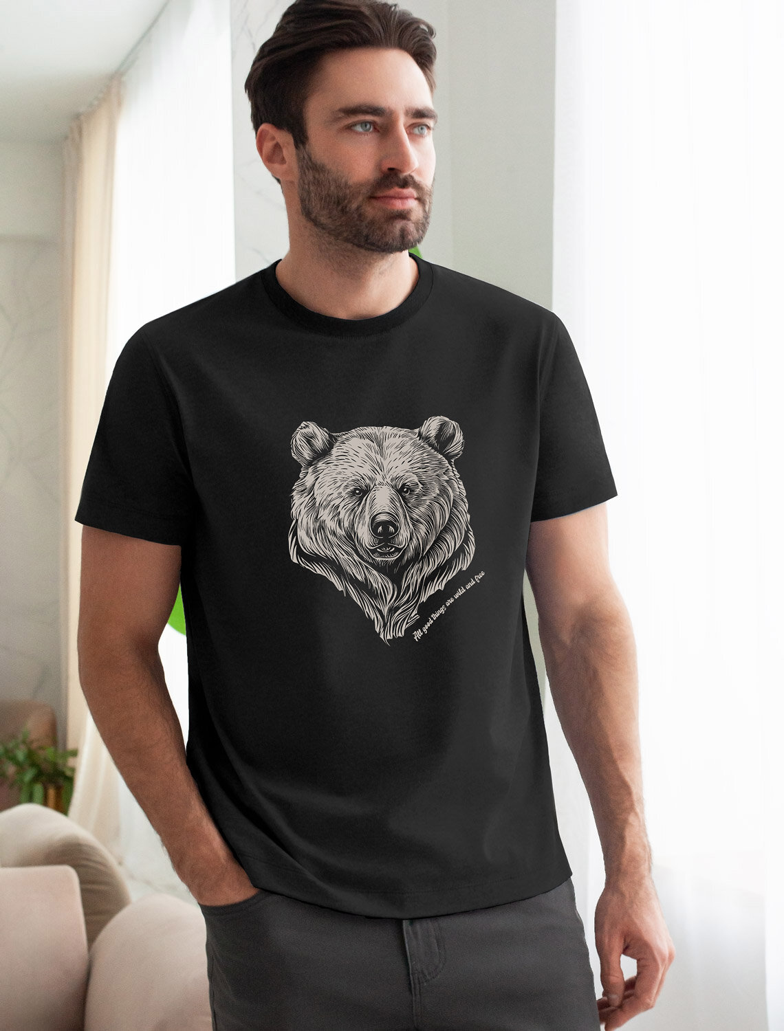 ст. цена1390руб.! VILATTE Футболка U49.045черный_медведь