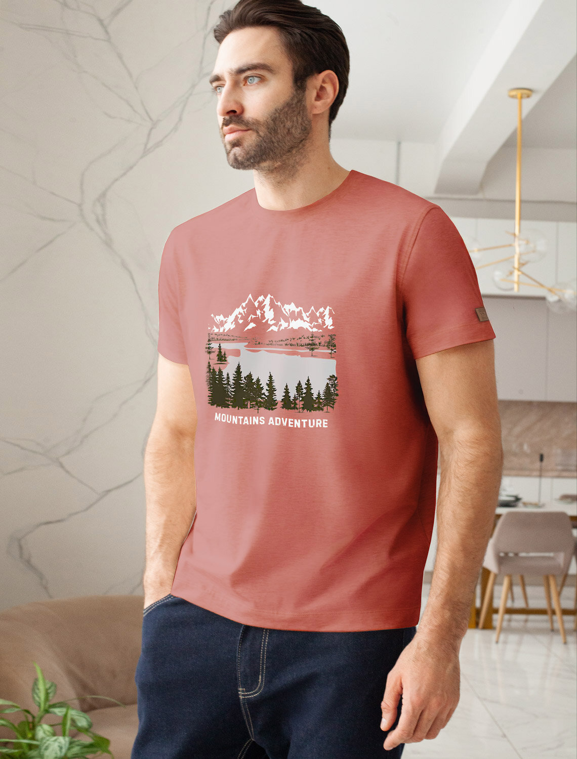 ст. цена1390руб.! VILATTE Футболка U49.045кирпичный_mountains adventure