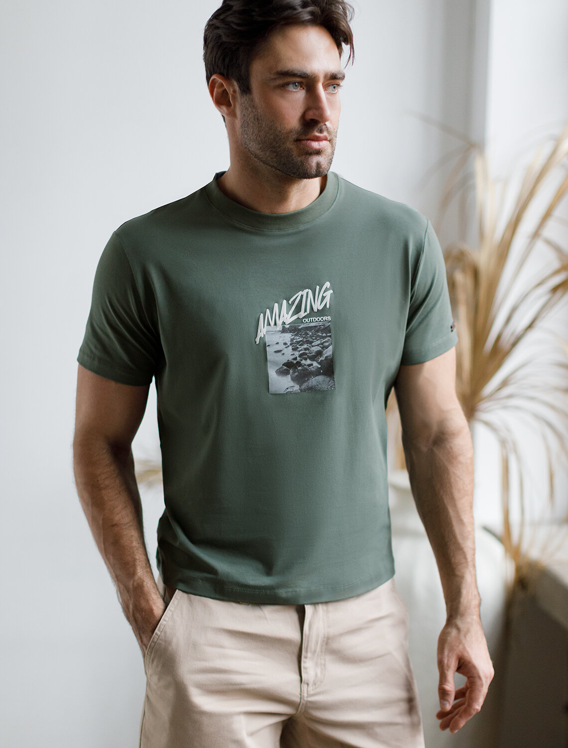 ст. цена1390руб.! VILATTE Футболка U49.026т.оливковый_amazing