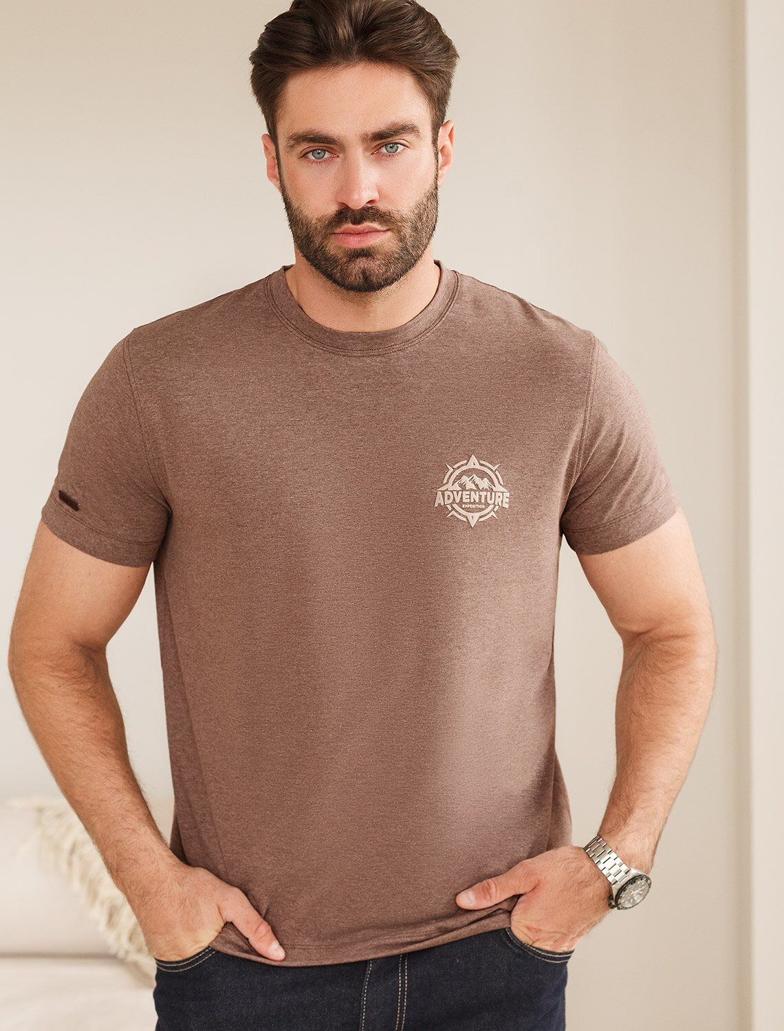ст. цена1390руб.! VILATTE Футболка U49.045т.кофейный меланж_adventure