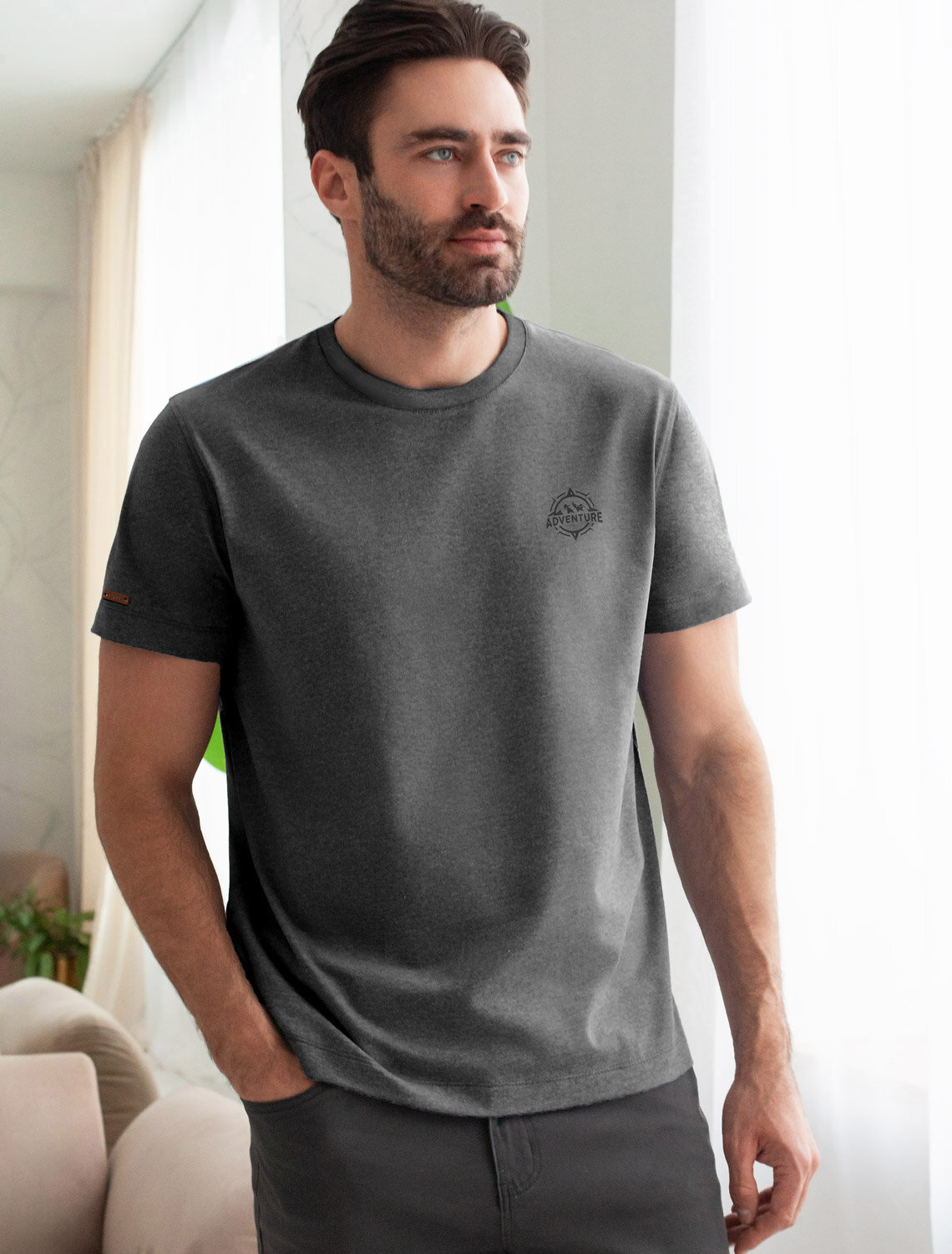 ст. цена1390руб.! VILATTE Футболка U49.045т.серый меланж_adventure