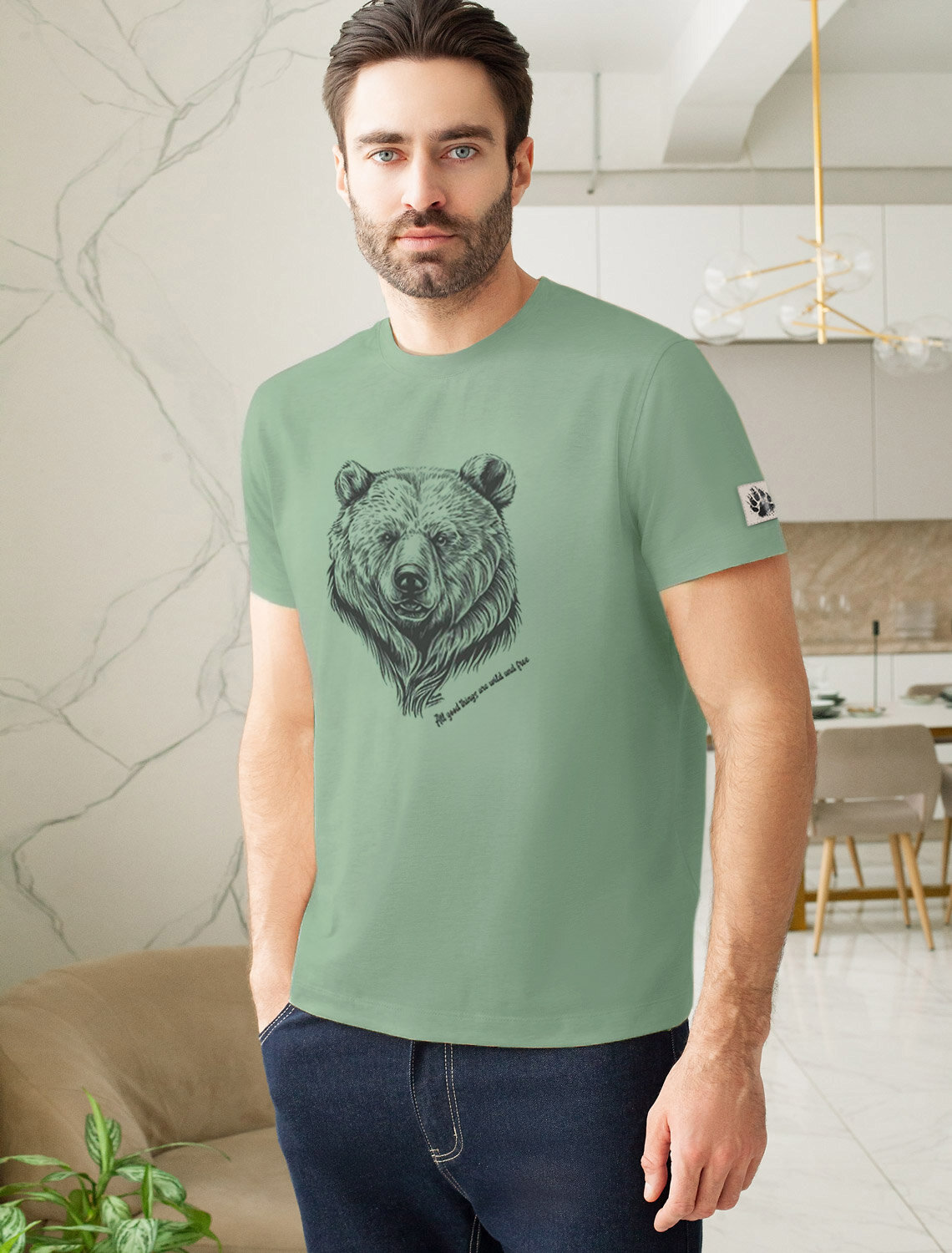 ст. цена1390руб.! VILATTE Футболка U49.045св.оливковый_медведь