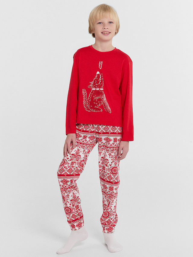 Пижама для мальчиков красная с принтом и надписью