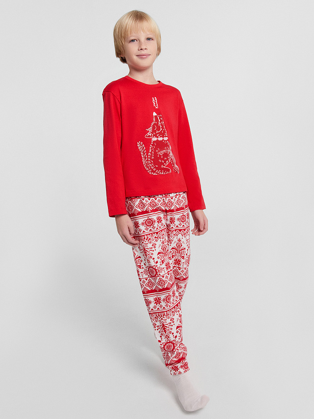 Пижама для мальчиков красная с принтом и надписью