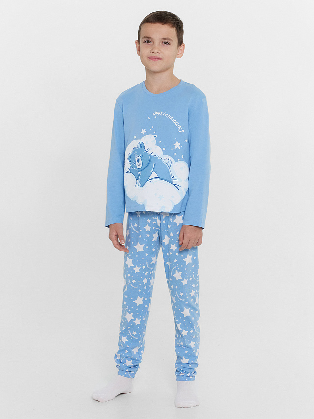 Пижама для мальчиков голубая с принтом