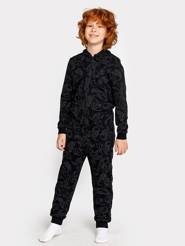 Комбинезон для мальчиков черный с принтом в виде драконов