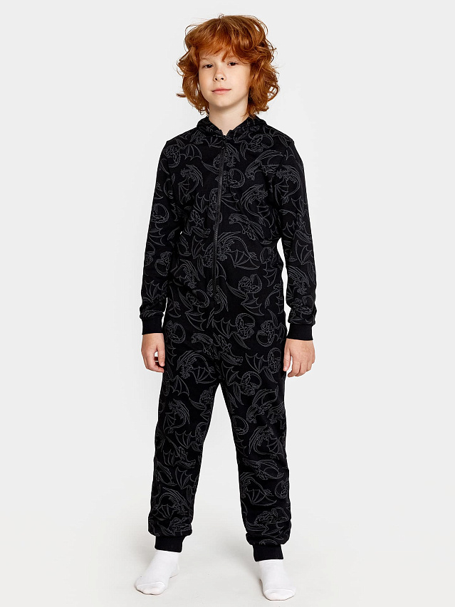 Комбинезон для мальчиков черный с принтом в виде драконов
