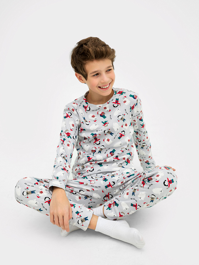 Комплект для мальчиков (джемпер, брюки) серый с принтом