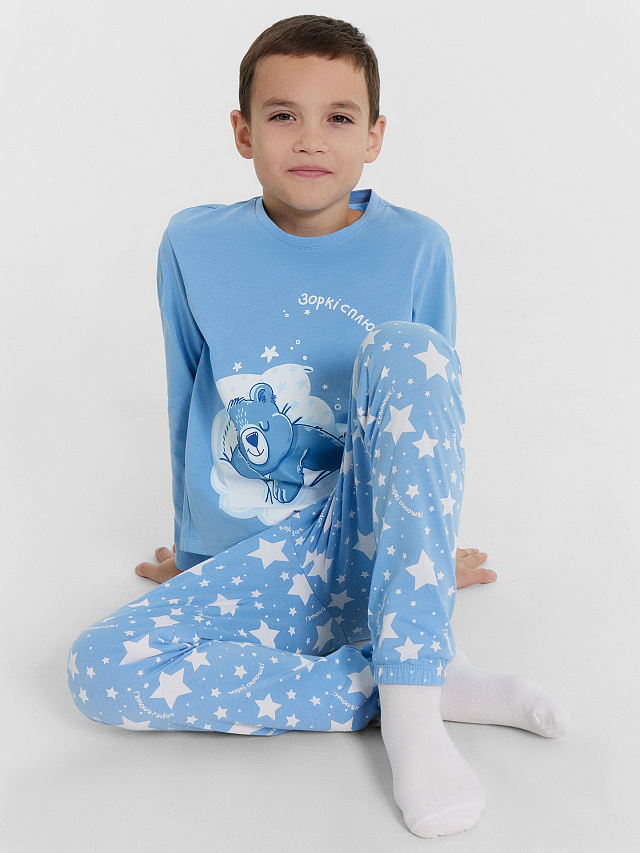 Пижама для мальчиков голубая с принтом