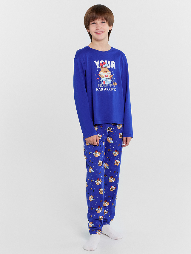 Пижама для мальчиков синяя с принтом