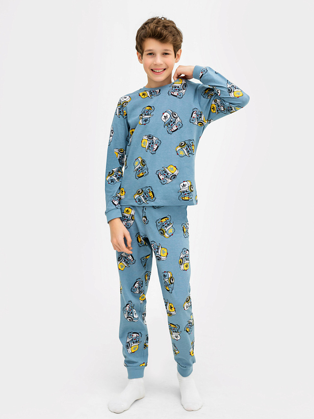 Комплект для мальчиков (джемпер, брюки) серо-синий с принтом