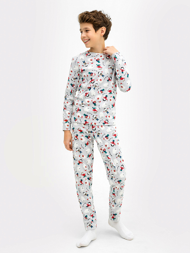 Комплект для мальчиков (джемпер, брюки) серый с принтом