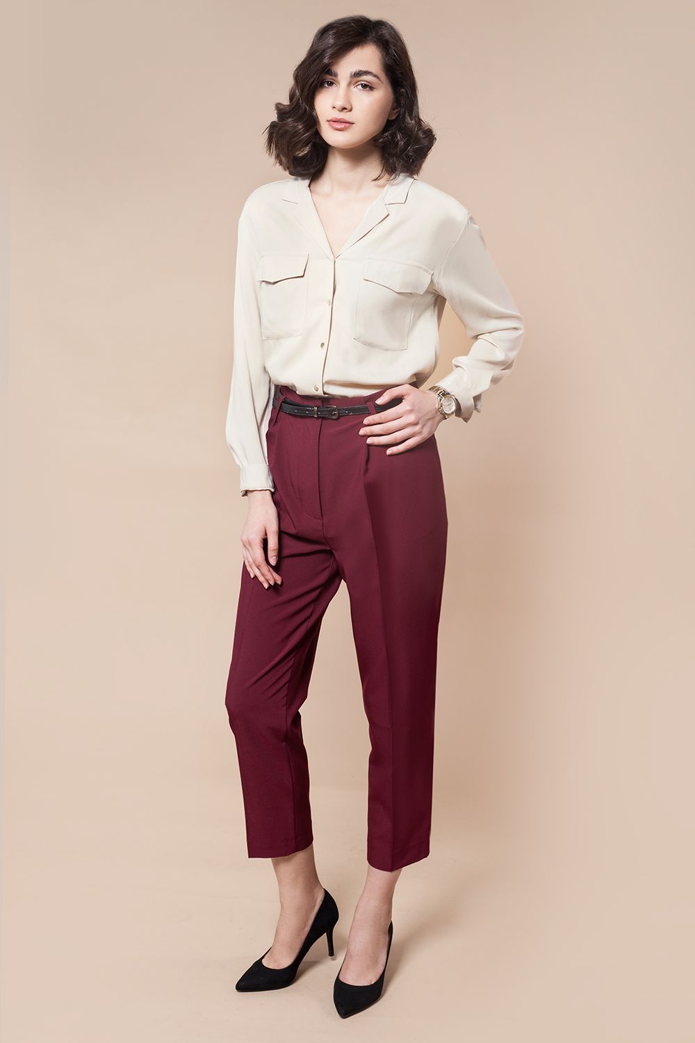 Ст.цена 1850р Блузка из премиальной вискозы в рубчик D29.668 светло-бежевый